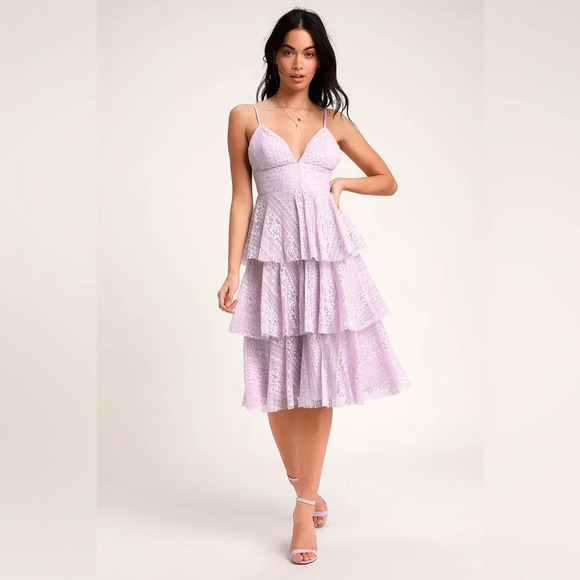 LULUS Endless Romance Ruffled Midi Dress in‎ Lavender - Picture 1 of 8